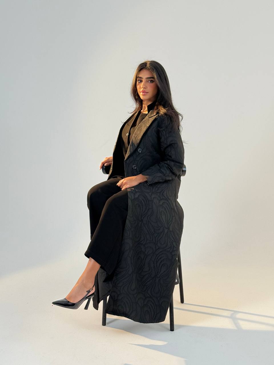Black crepe jacquard blazer abaya