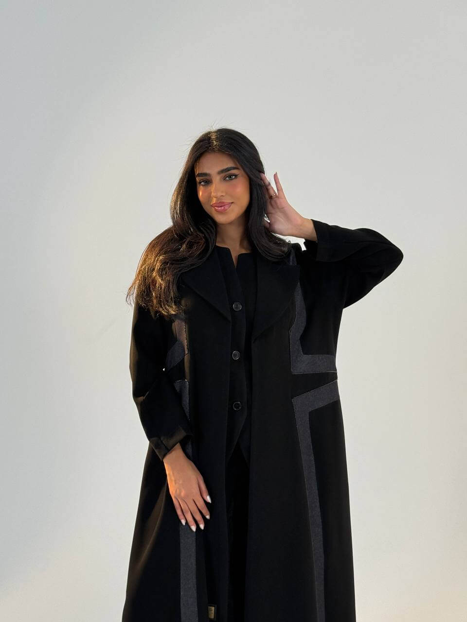 black crepe abaya with jeans