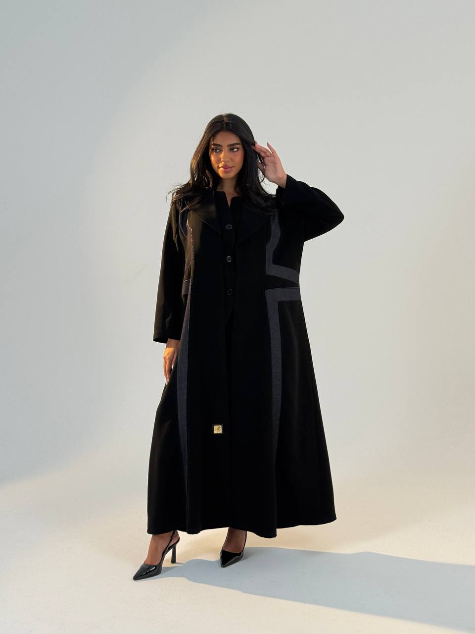 black crepe abaya with jeans