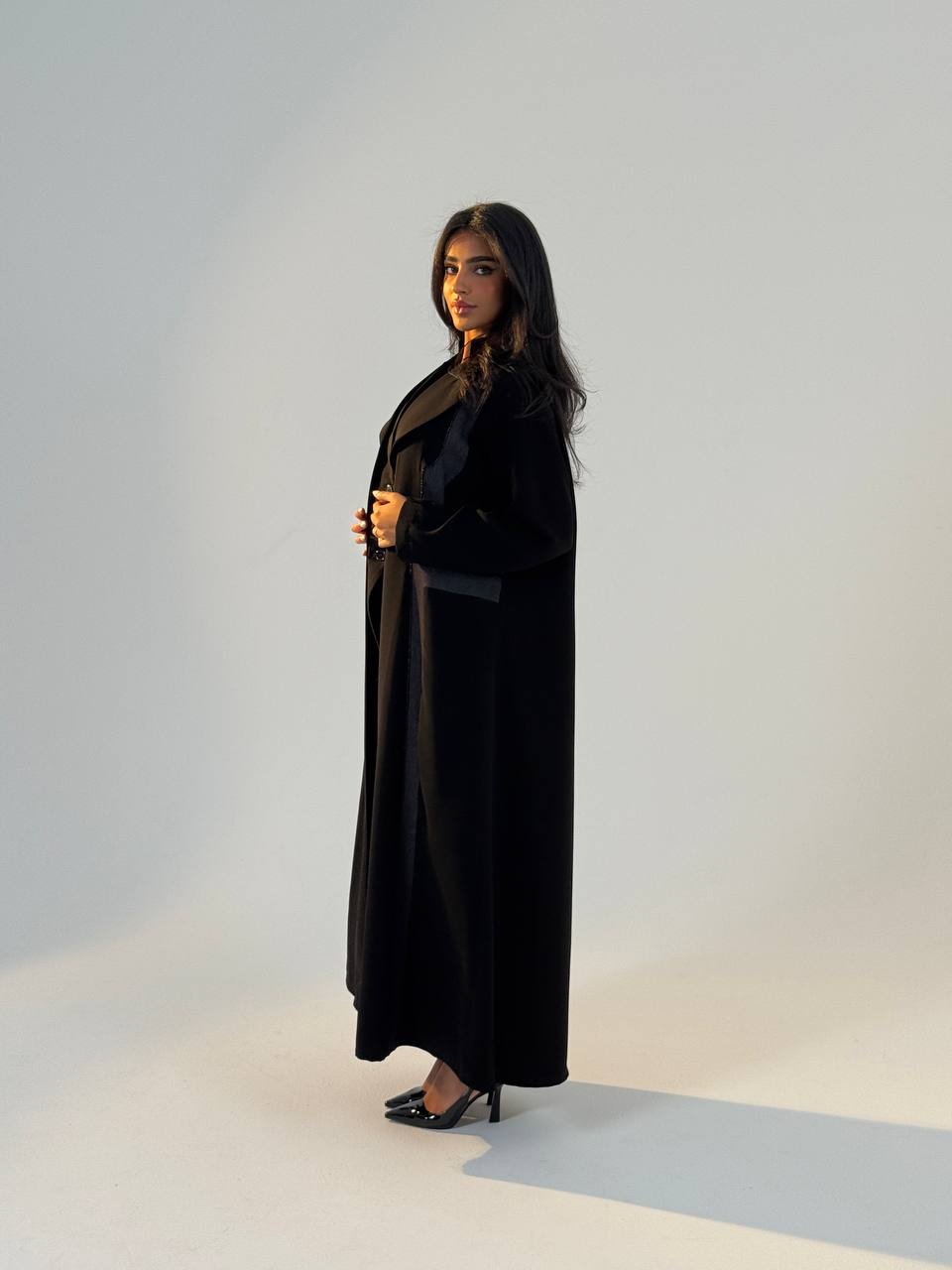 black crepe abaya with jeans