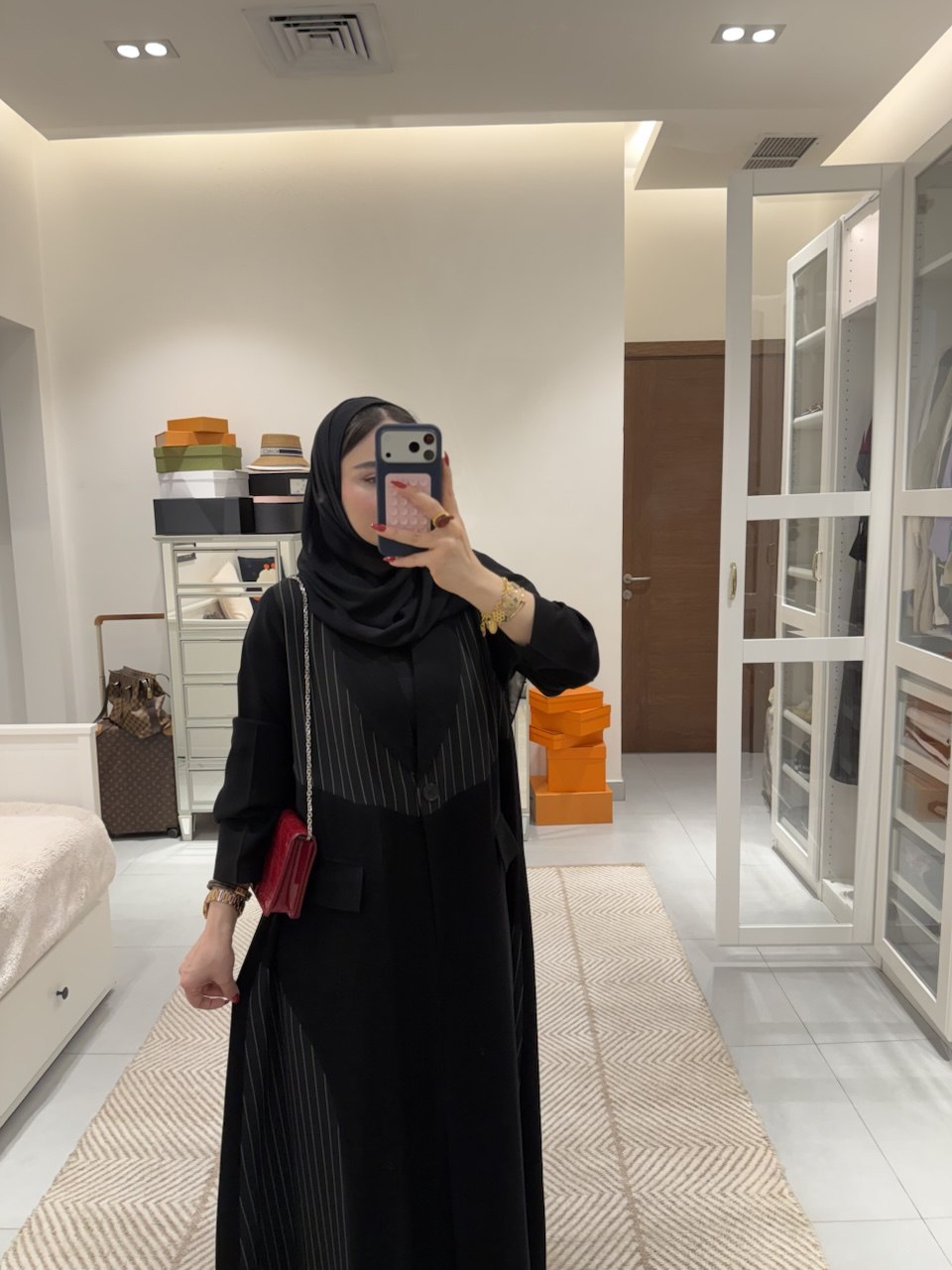 Black Crepe Abaya with Striped Trim – 2085