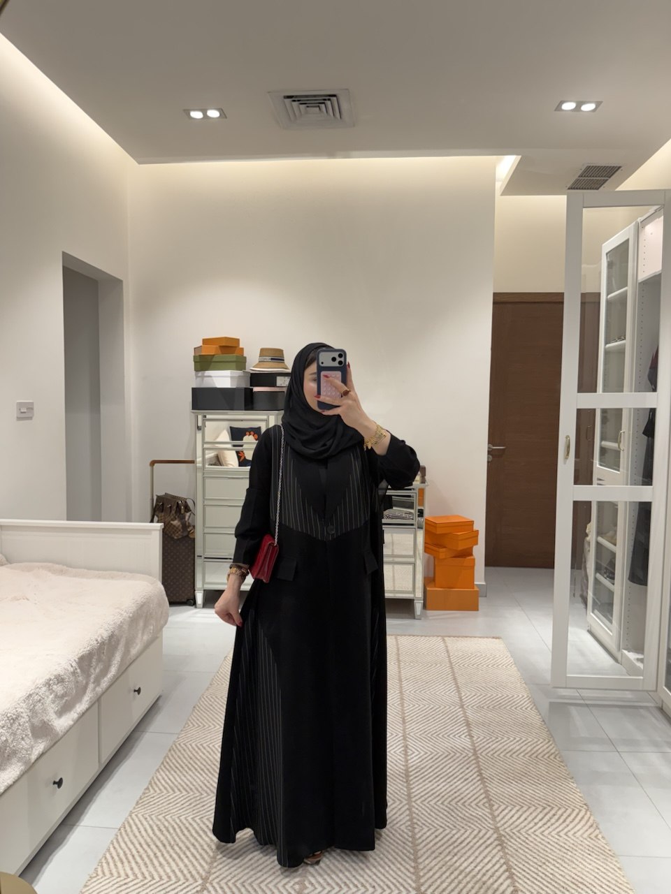 Black Crepe Abaya with Striped Trim – 2085