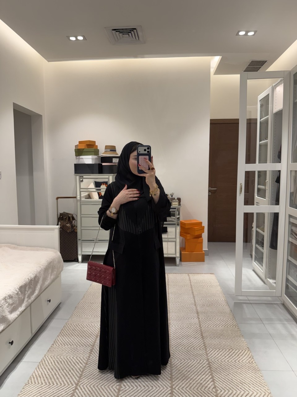 Black Crepe Abaya with Striped Trim – 2085
