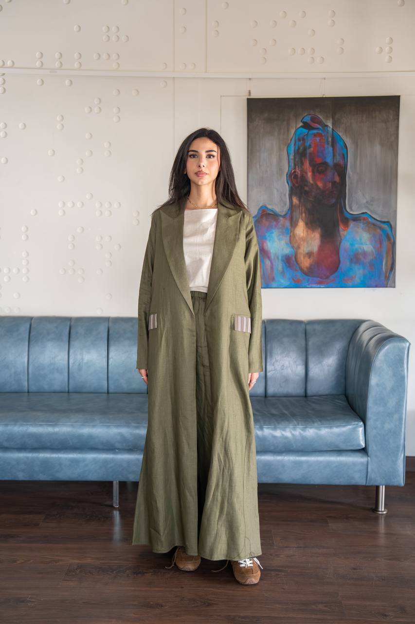 Green linen abaya