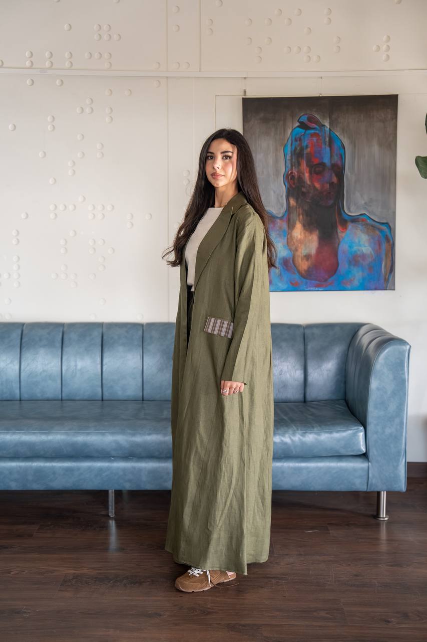 Green linen abaya