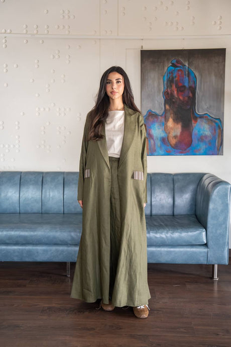 Green linen abaya
