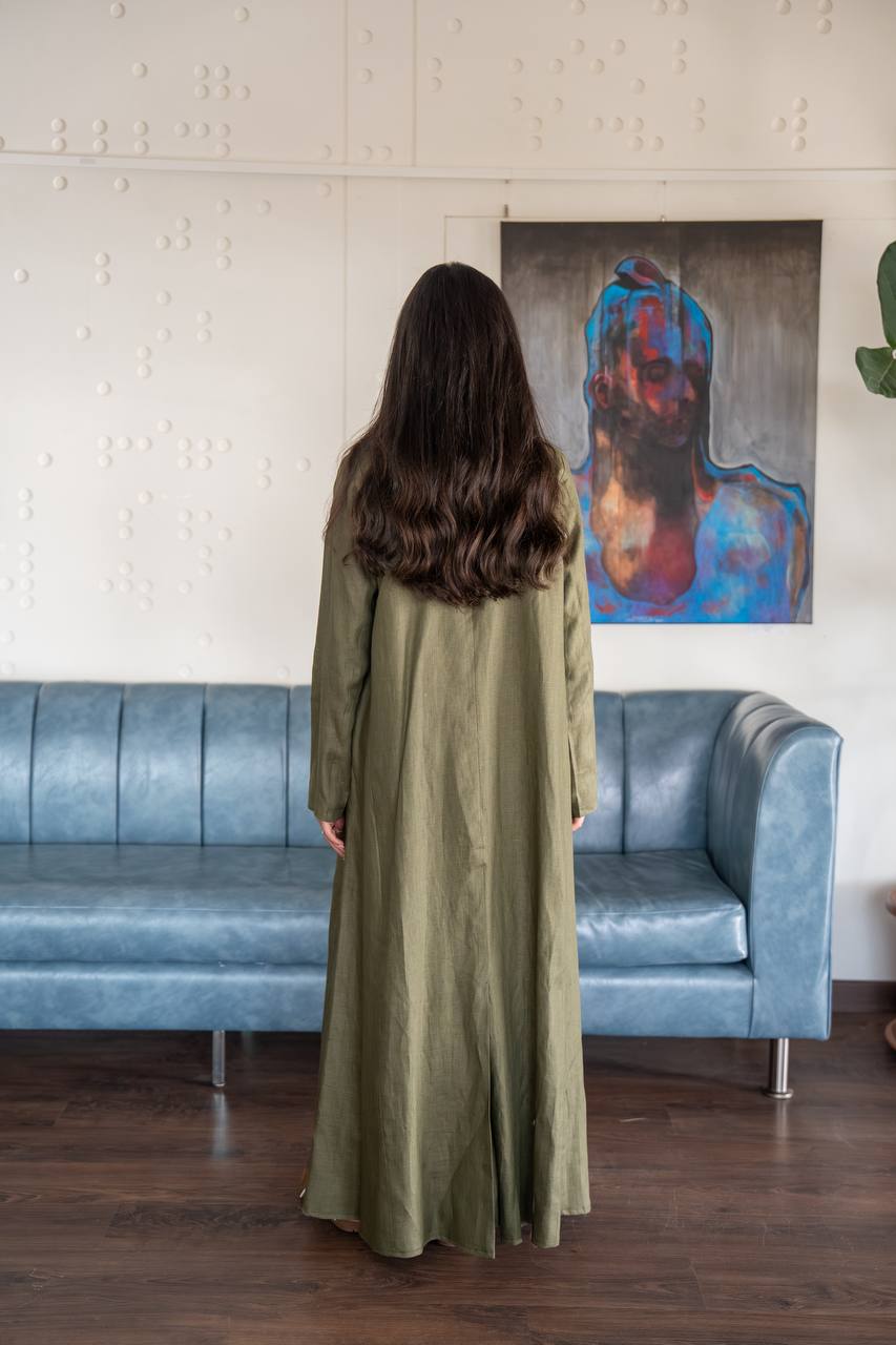 Green linen abaya