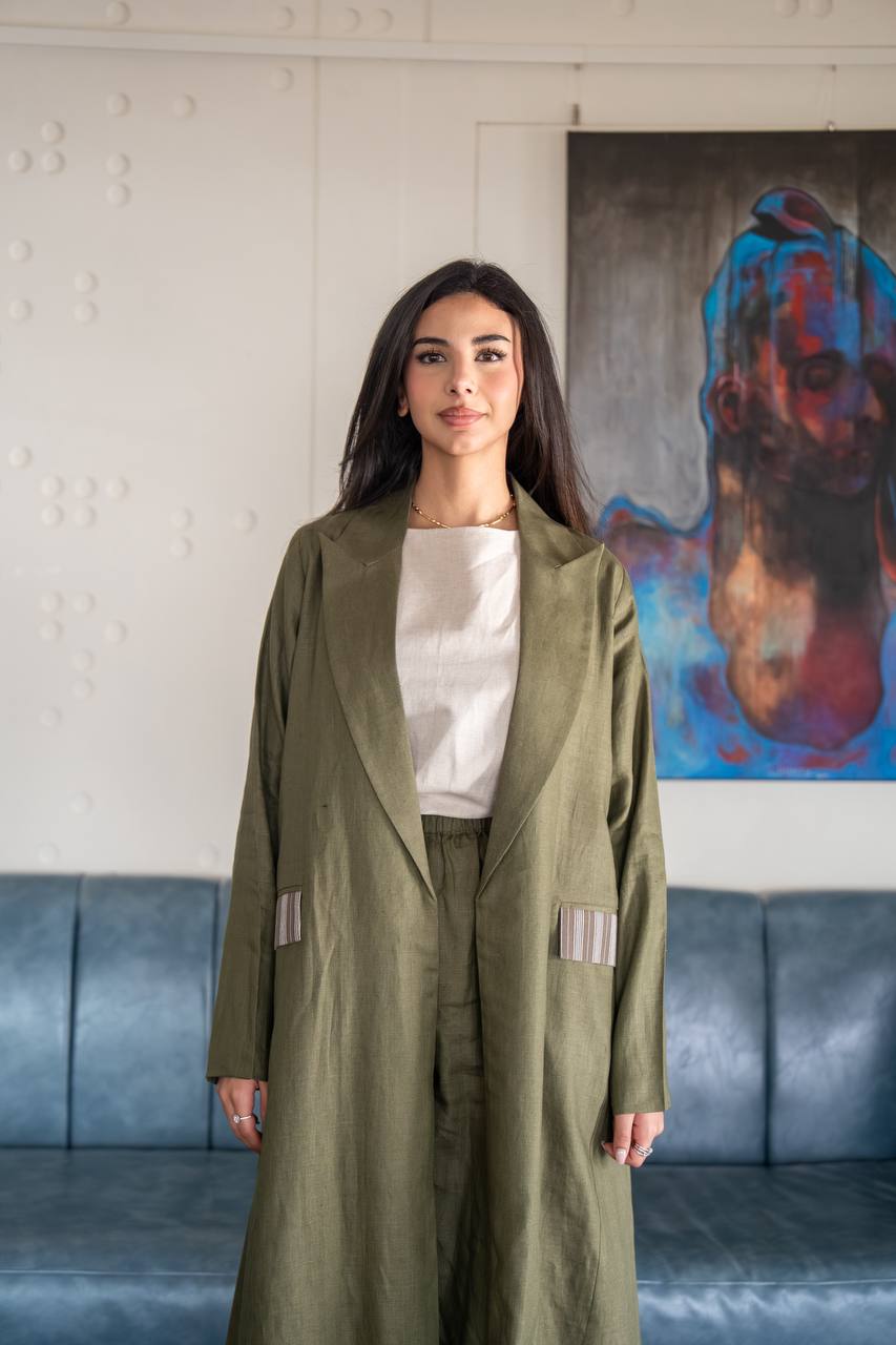 Green linen abaya