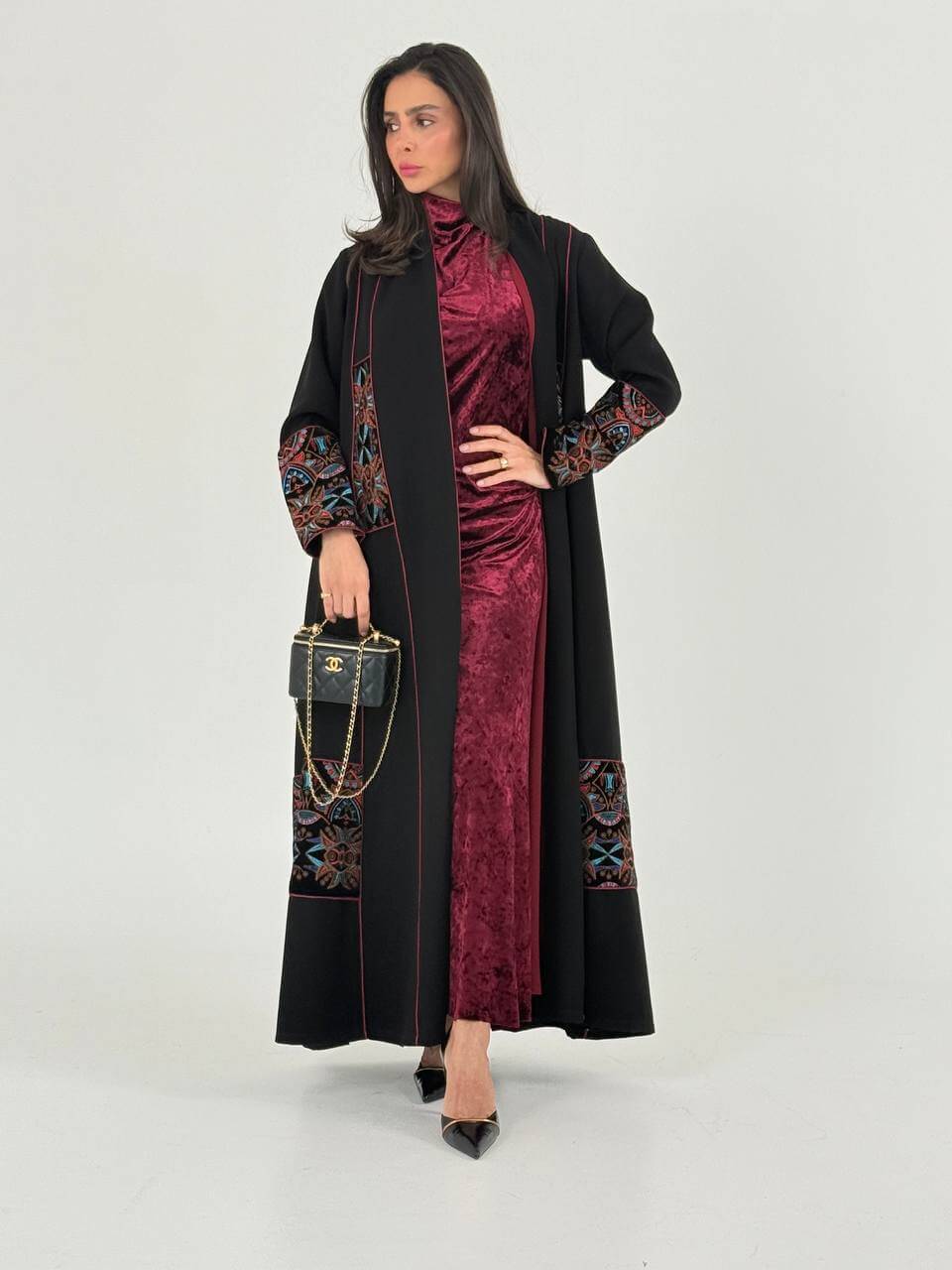 Black Crepe Abaya with Velvet Embroidery
