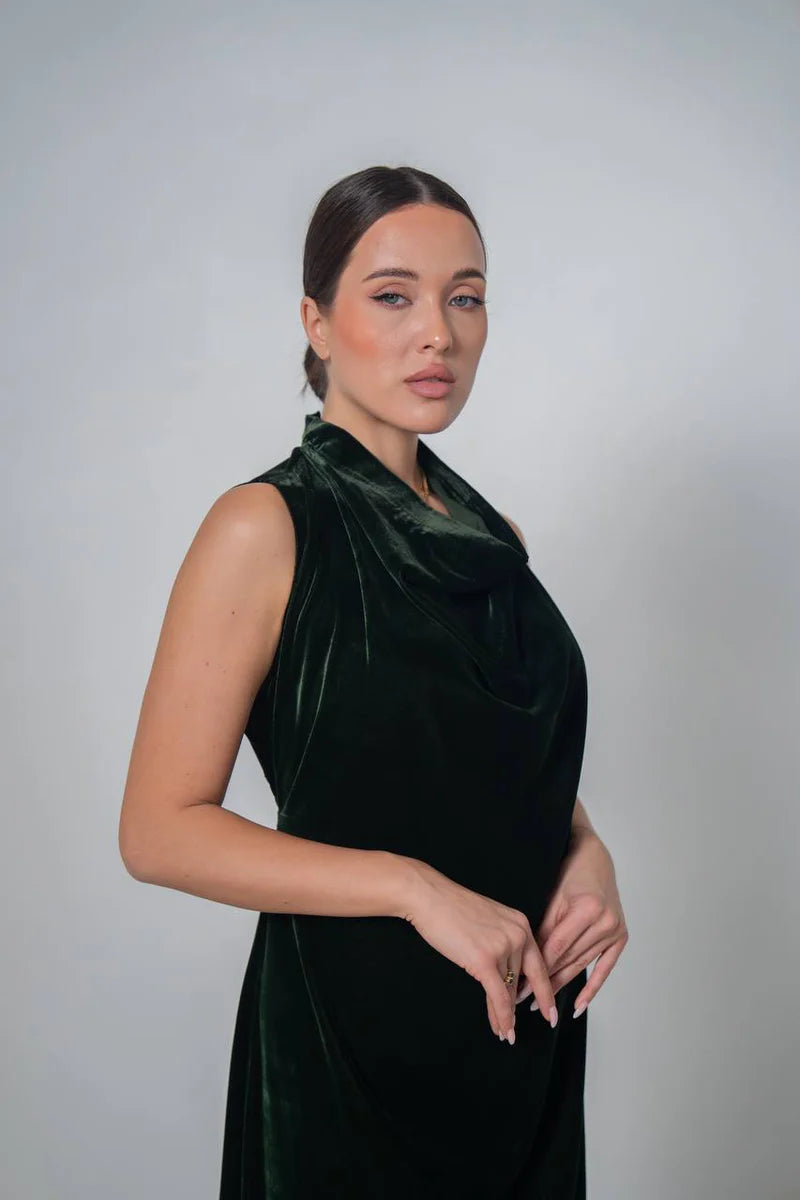 olive green velvet dress.C:222 Green