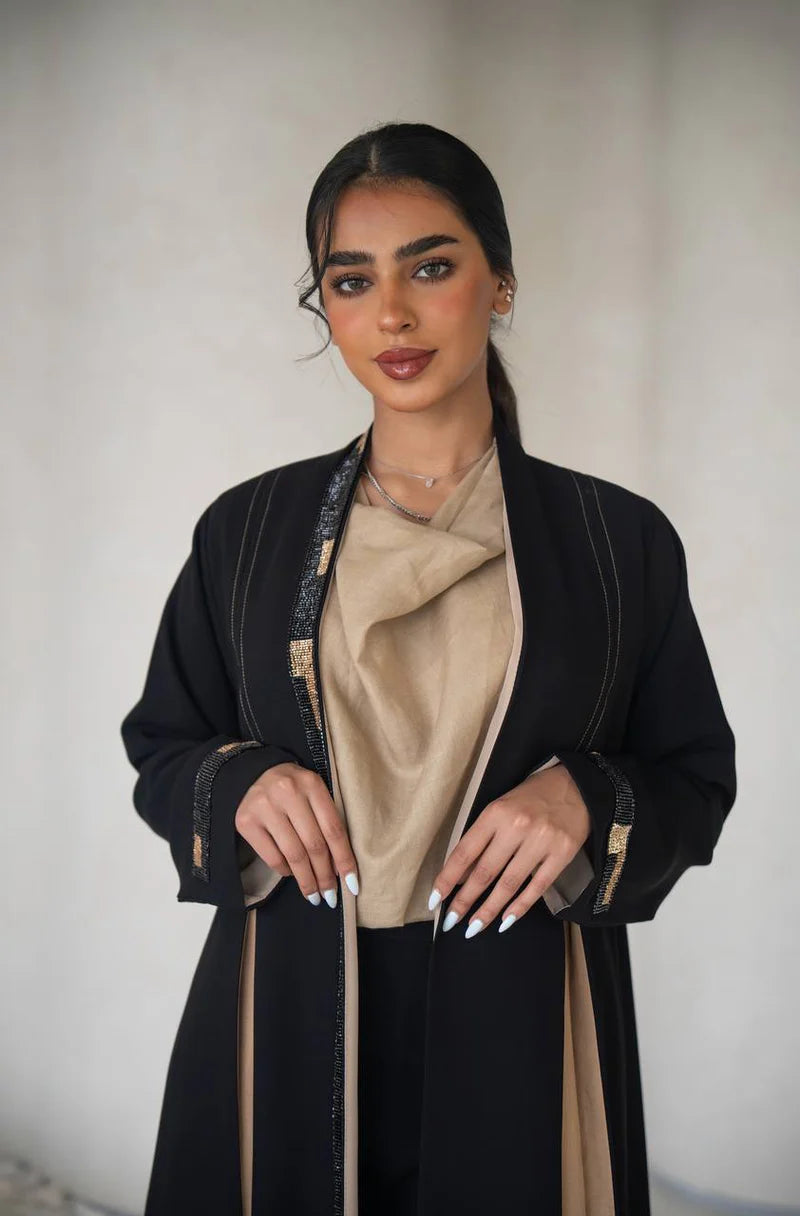 Black crepe abaya with inner set C:6640 Black