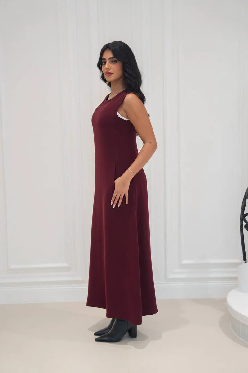 burgundy crepe dress. C:197
