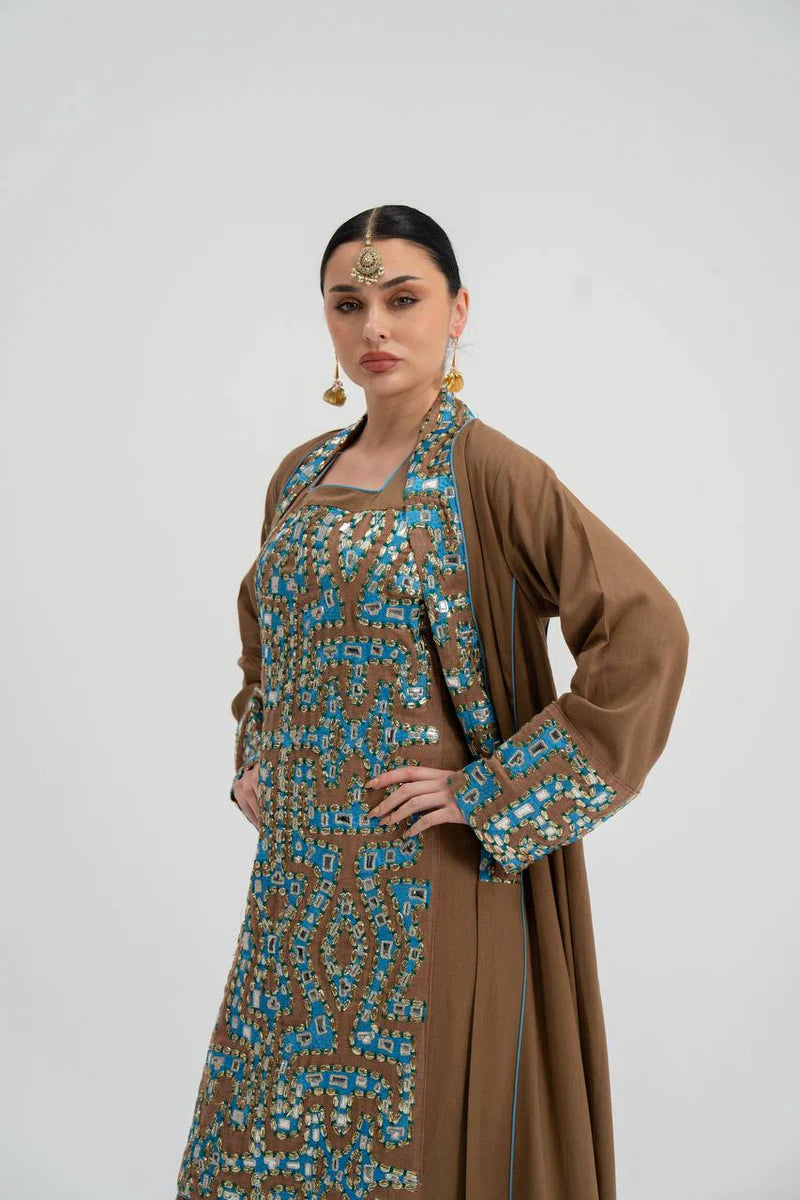 Linen abaya with embroidery (with inner set). C:6743