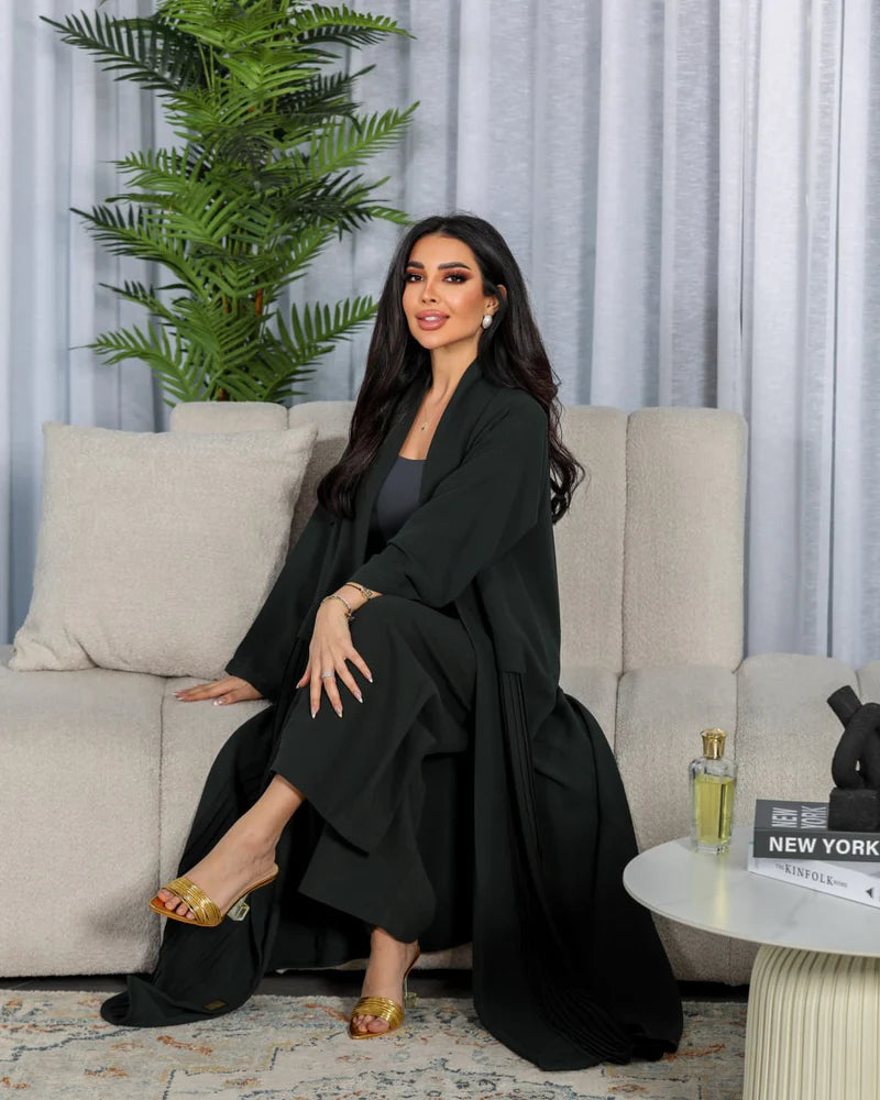 ABAYA CREPE WITH PLEATED C:6406GREEN