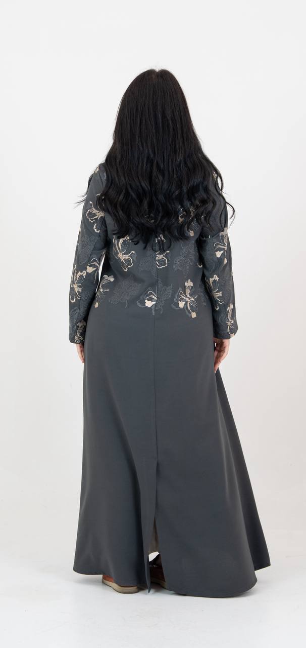 Crepe abaya in gray with embroidery