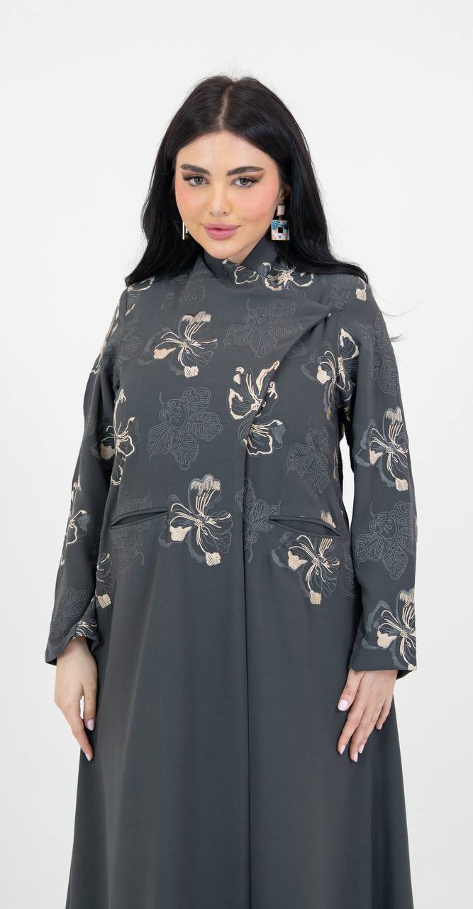 Crepe abaya in gray with embroidery