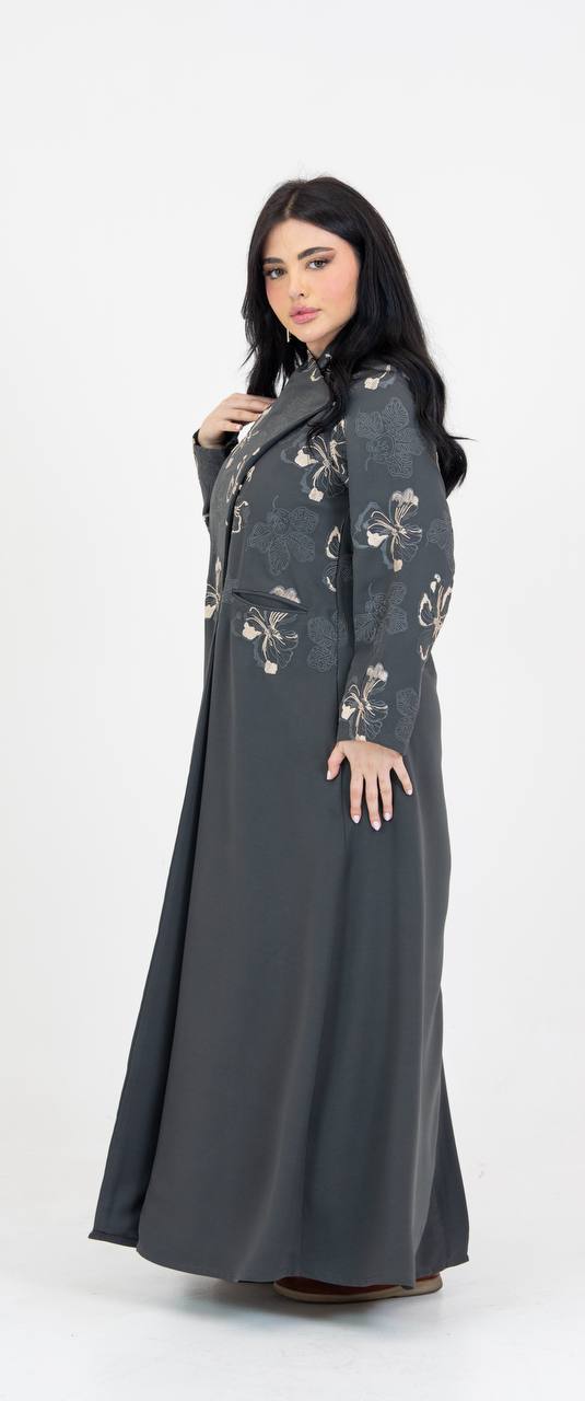 Crepe abaya in gray with embroidery