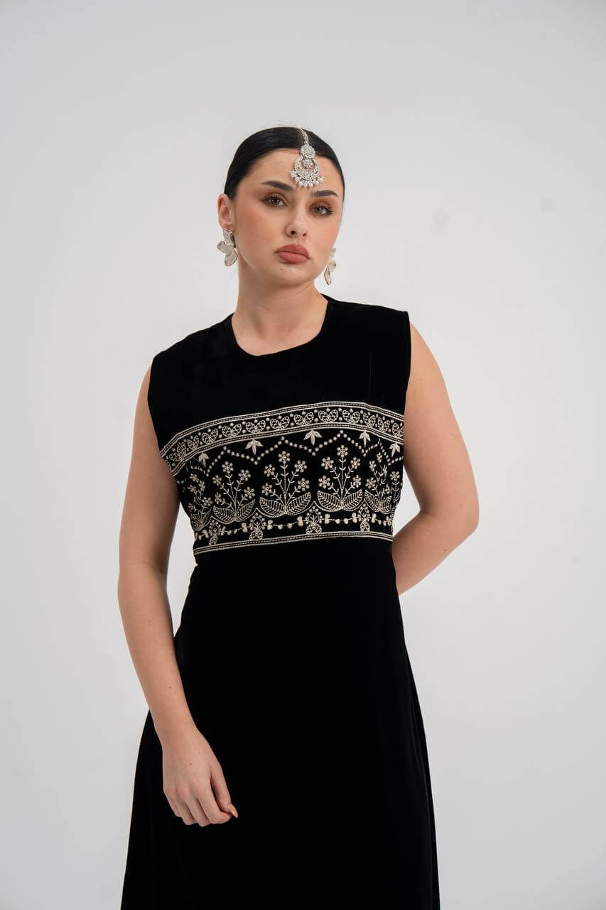 Black velvet dress with embroider