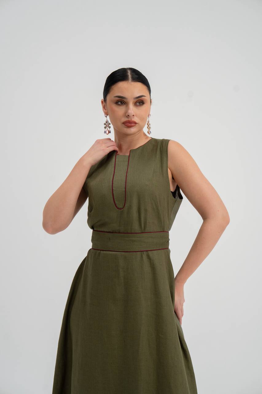 Linen dress in olive green