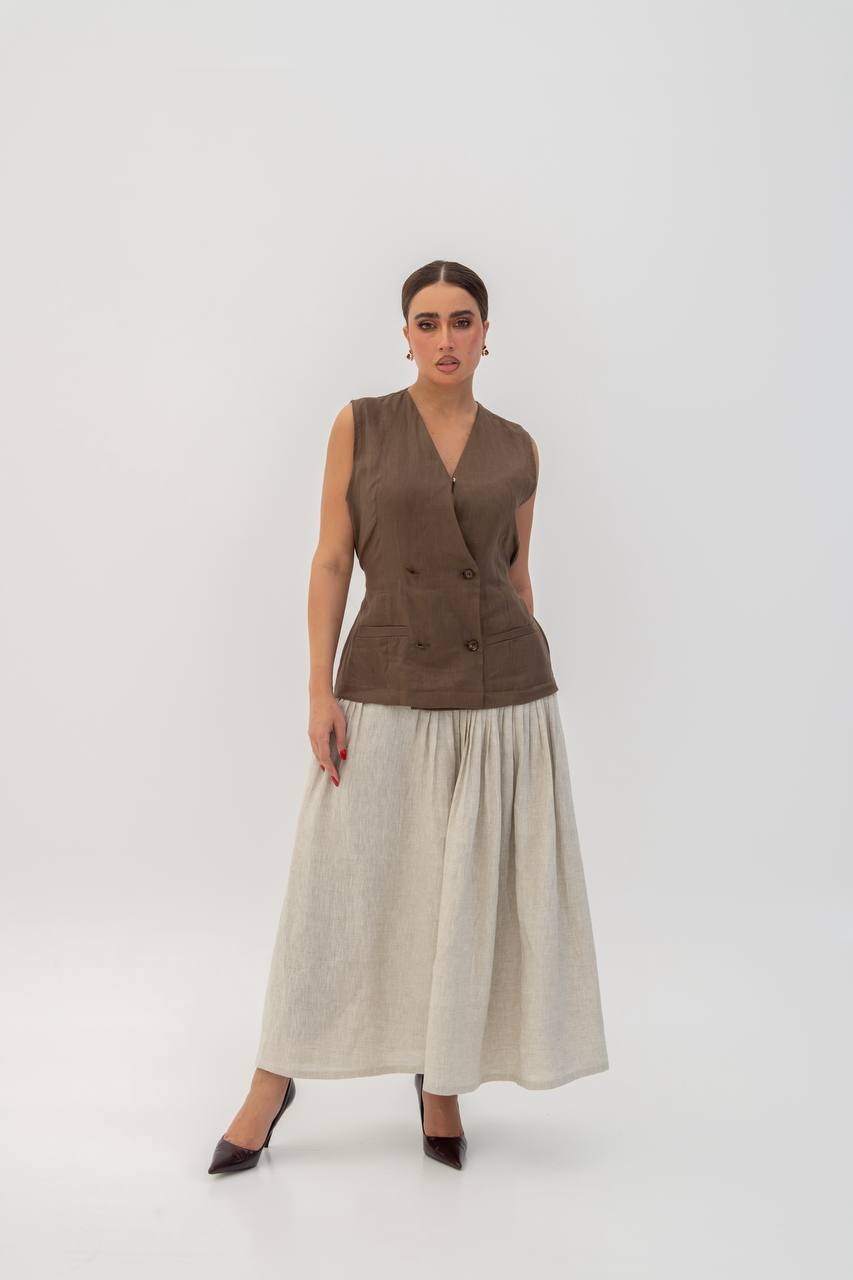 Brown vest set with beige skirt (1715)