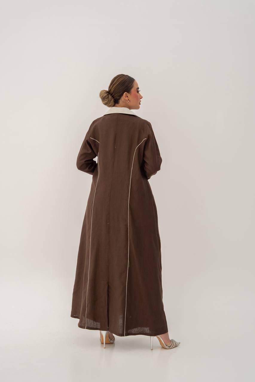 Linen abaya in brown with embroidery (1709)