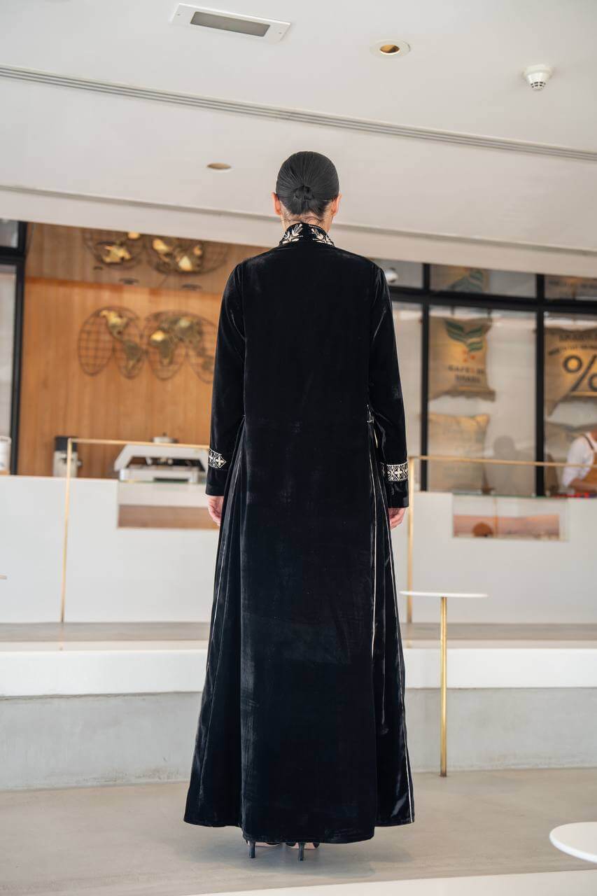 Black velvet abaya with embroidery