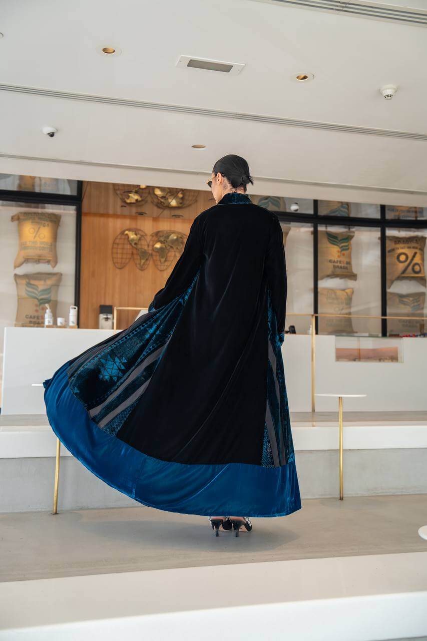 Black and turquoise velvet abaya