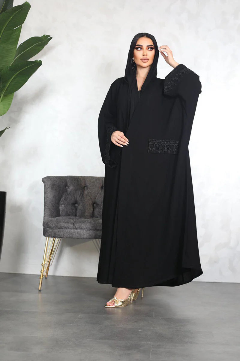 ABAYA BESHT CREPE WITH EMBROIDERY C:6107 (FREE SIZE)