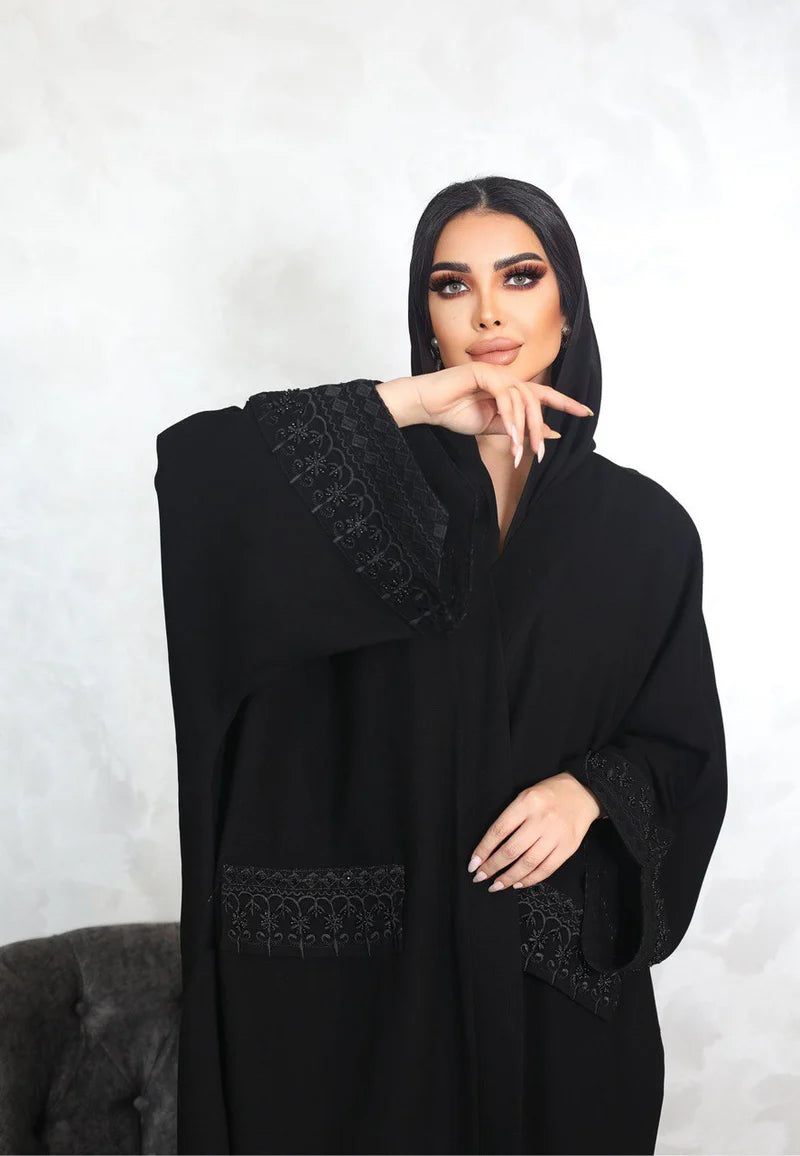 ABAYA BESHT CREPE WITH EMBROIDERY C:6107 (FREE SIZE)