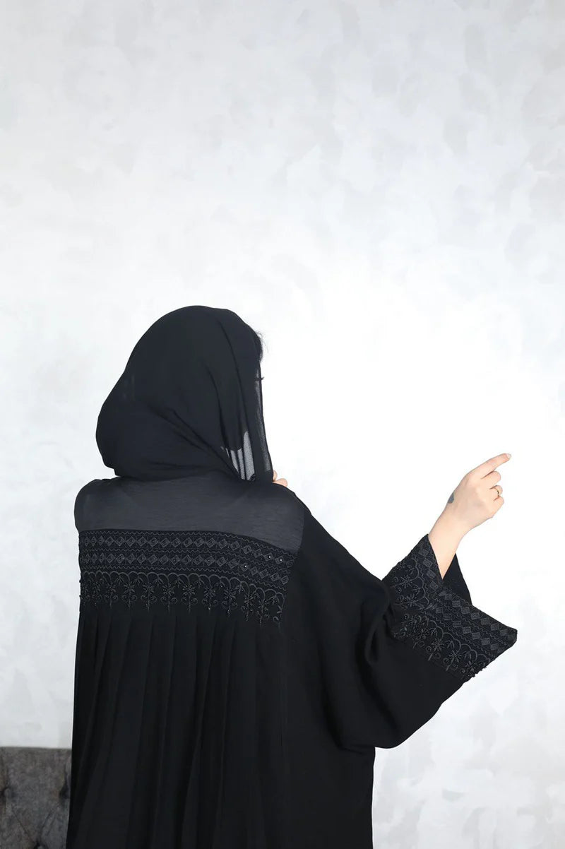 ABAYA BESHT CREPE WITH EMBROIDERY C:6107 (FREE SIZE)