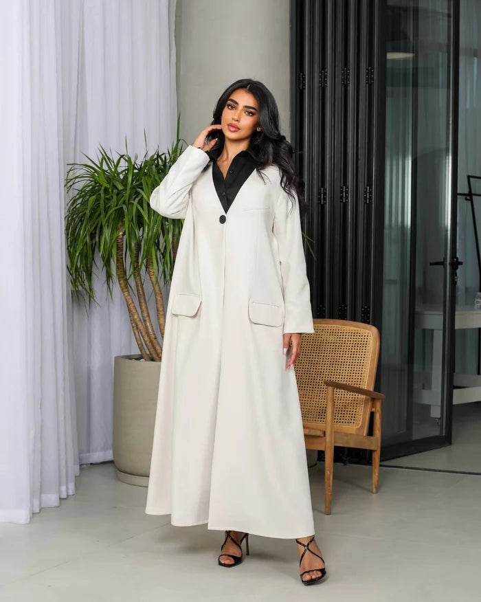 Crepe Abaya in white color: 6495white