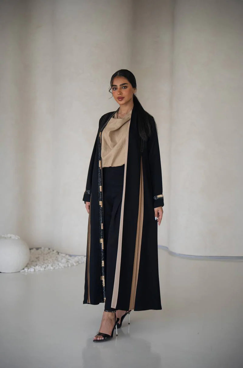 Black crepe abaya with inner set C:6640 Black