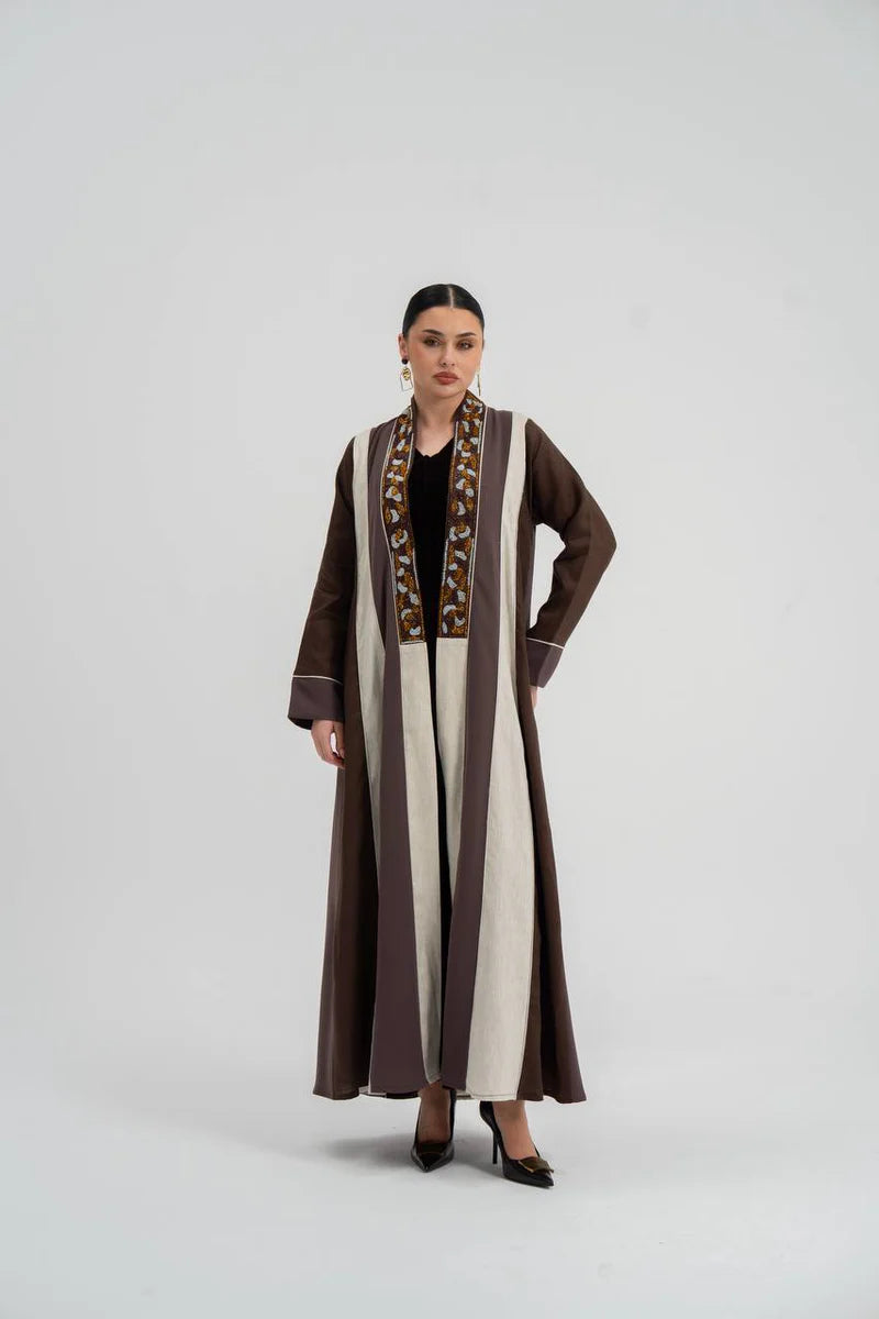 Linen abaya with embroidery. C:6747