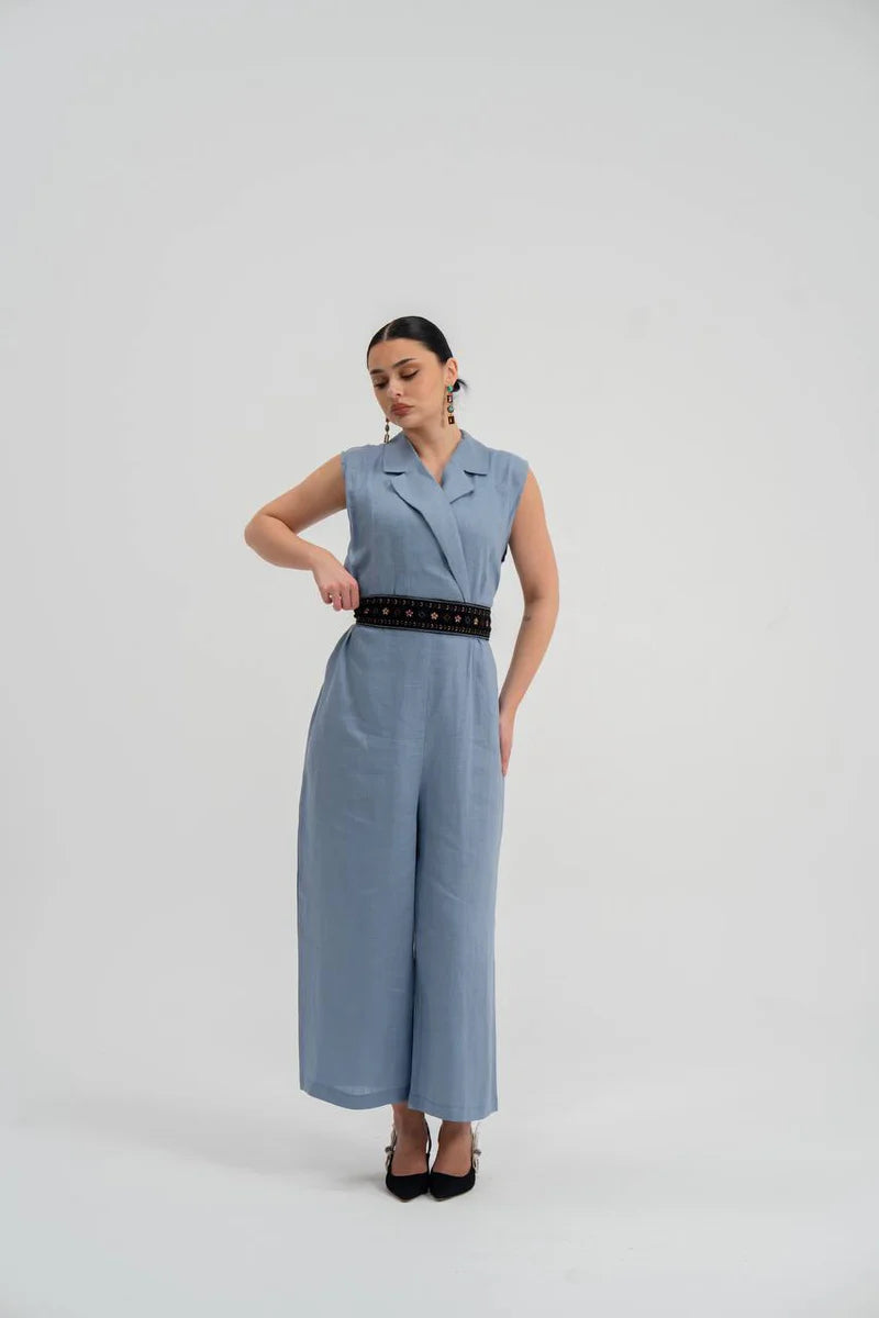 Grey Linen Jumpsuit. C:228 Gray