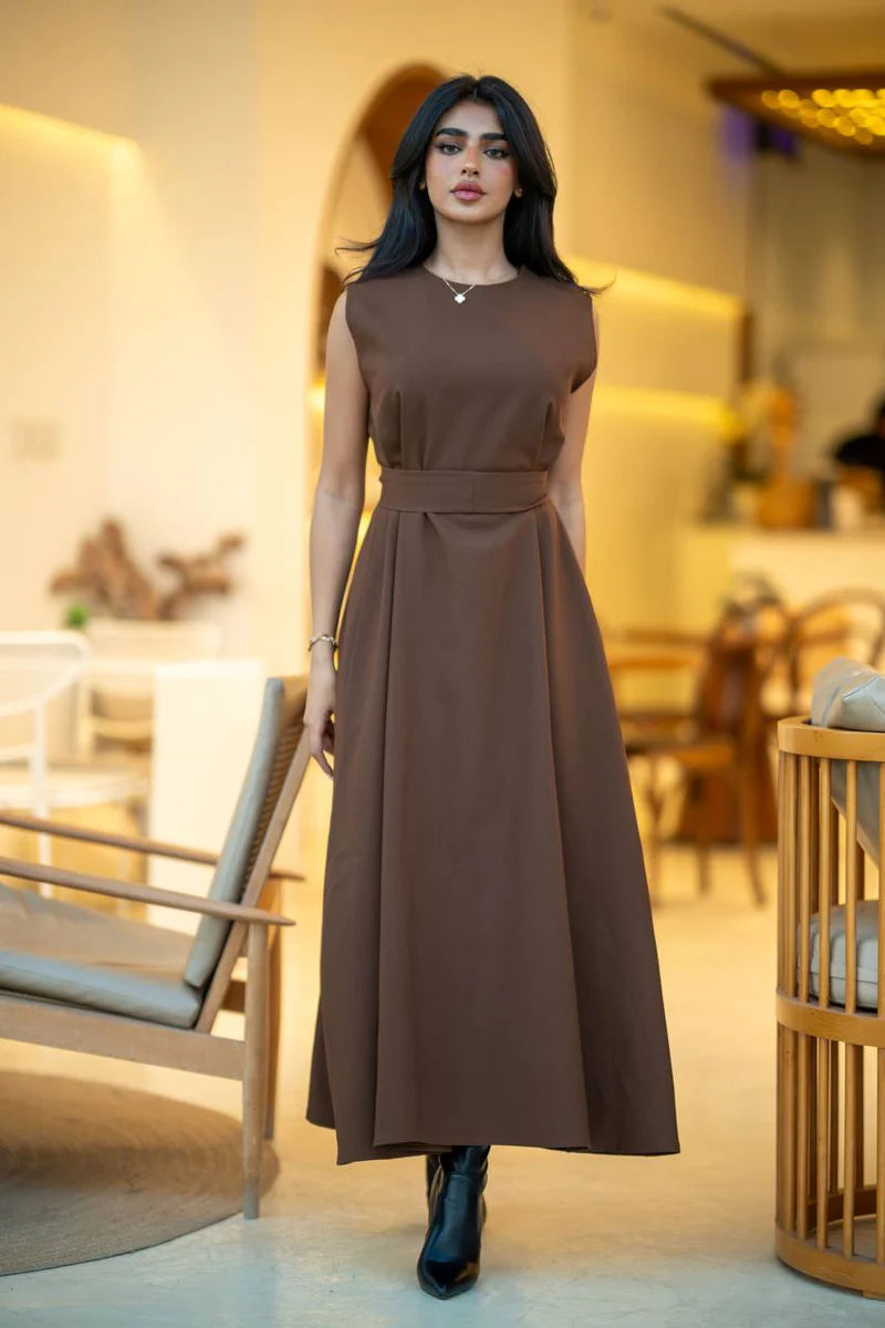 Crepe Dress in Brown C:105 Brown