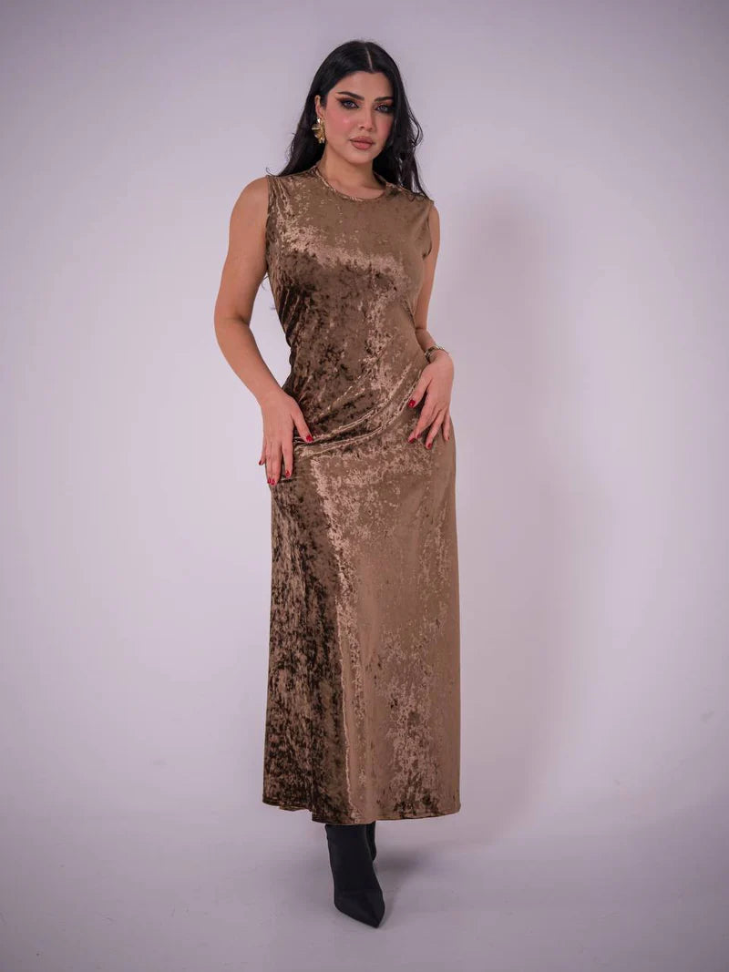 brown stretch velvet dress. C:223 Brown