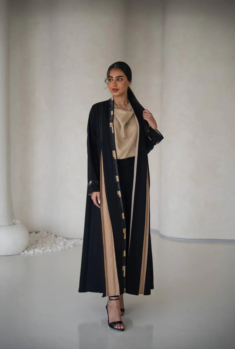 Black crepe abaya with inner set C:6640 Black
