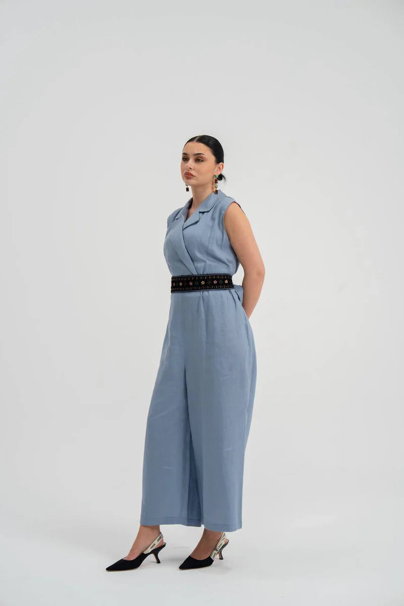 Grey Linen Jumpsuit. C:228 Gray