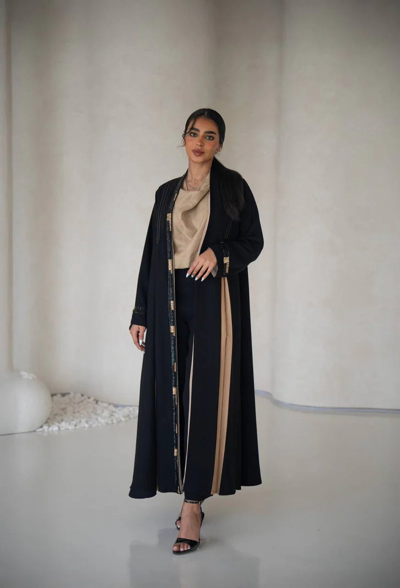 Black crepe abaya with inner set C:6640 Black