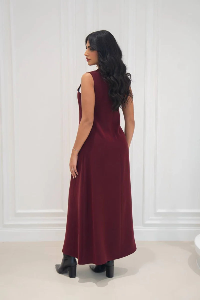 burgundy crepe dress. C:197