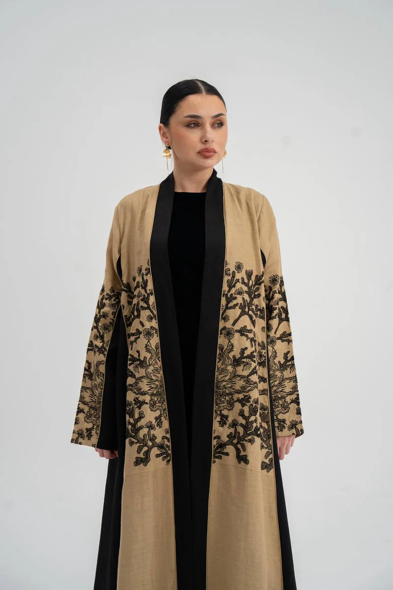 Linen abaya with embroidery. C:6749