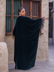 Bisht and dress set in Dark green velvet with hand embellishment