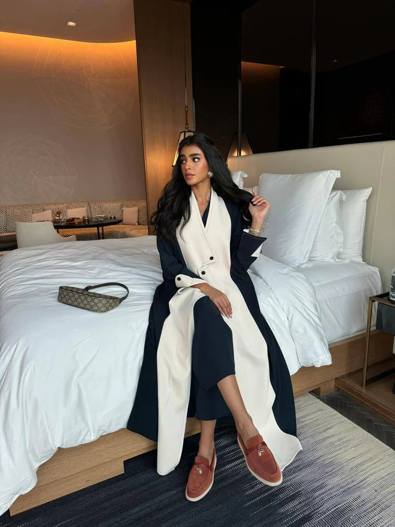 Abaya crepe in two colors dark blue and beige C:6510-1 Black