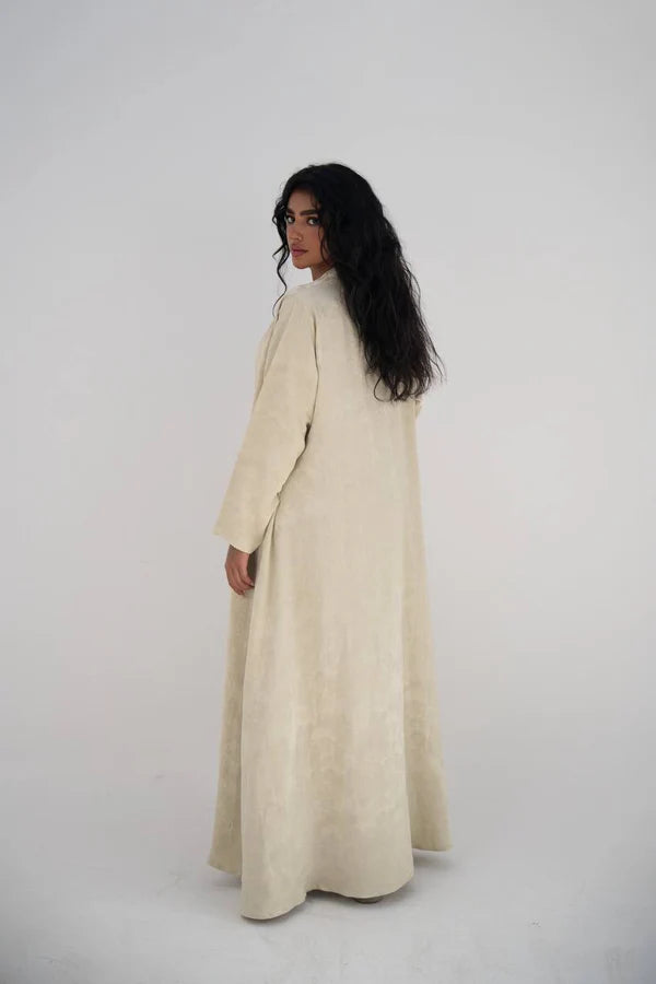 Beige crepe jacquard abaya C:6645