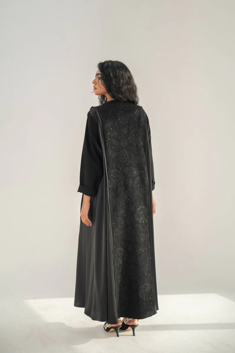 Black crepe abaya with embroidery on the back C:6654