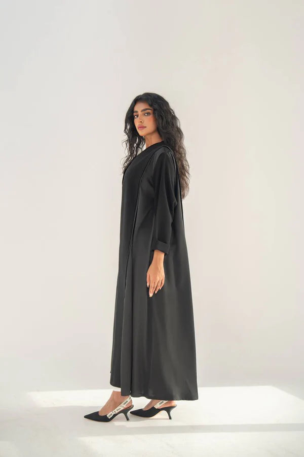 Black crepe abaya with embroidery on the back C:6654