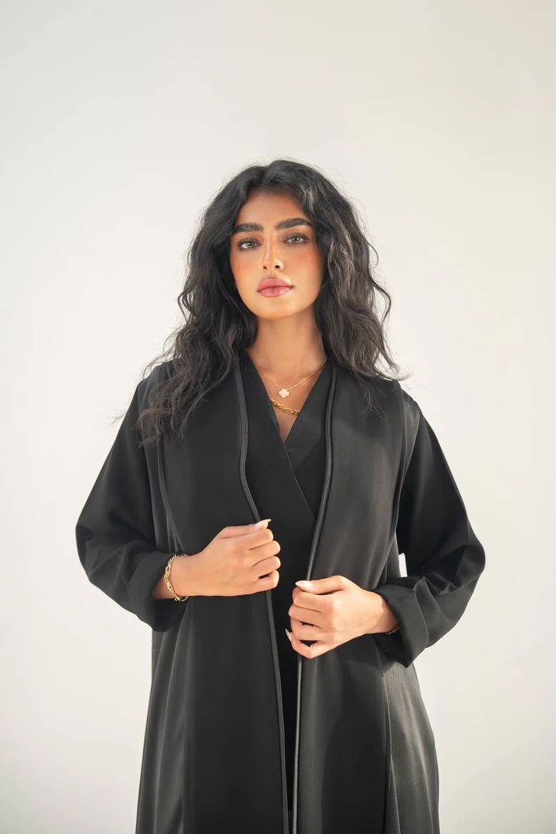 Black crepe abaya with embroidery on the back C:6654