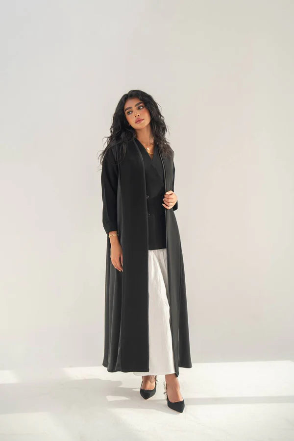 Black crepe abaya with embroidery on the back C:6654