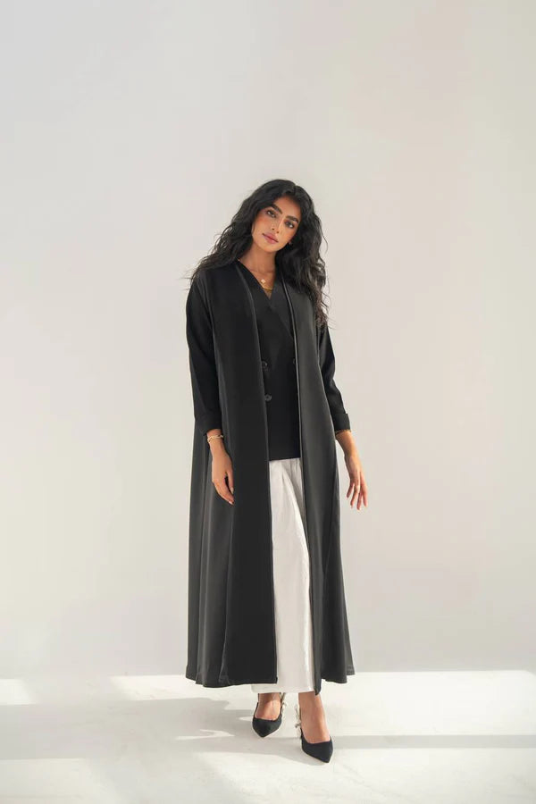 Black crepe abaya with embroidery on the back C:6654