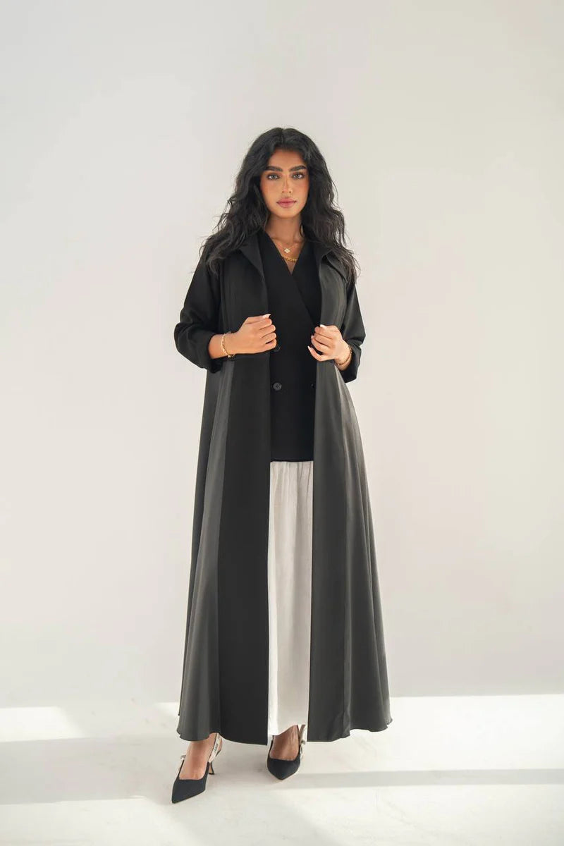 Black crepe abaya with silk crepe C:6653